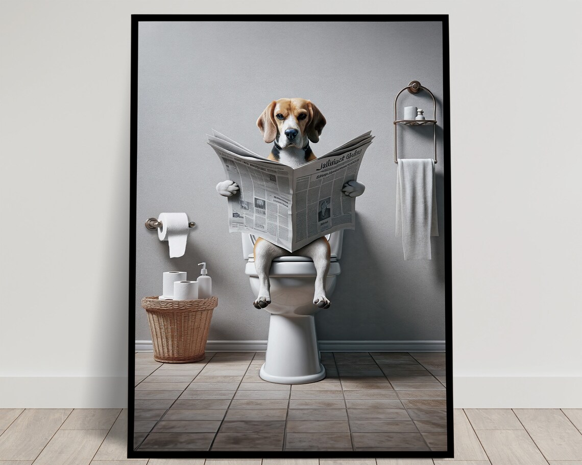 Beagle Reading the Newspaper on the Toilet, Poster