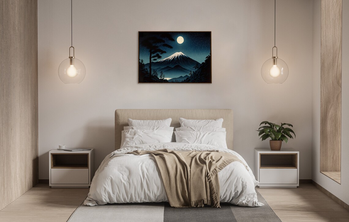Mount Fuji Under the Full Moon Art Print - Image 4