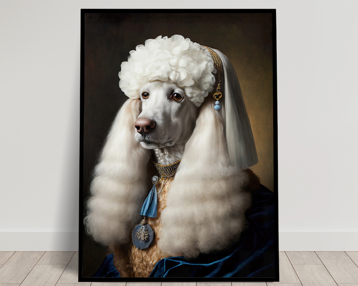 Elegant White Poodle Baroque Portrait Regal Attire Painting Poster