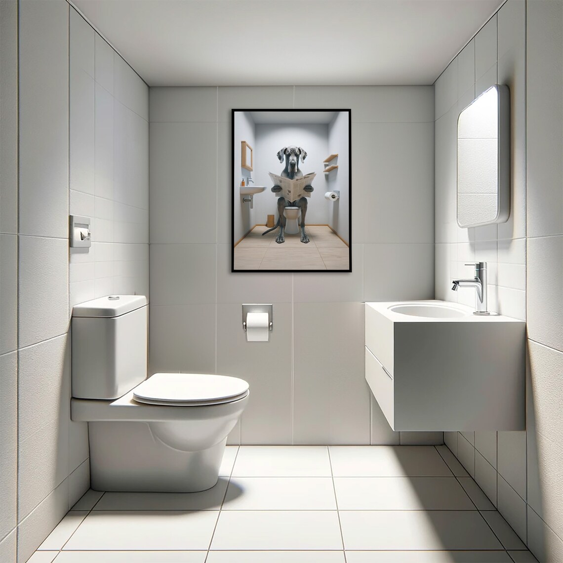 Great Dane Reading Newspaper, Funny Bathroom Poster - Image 4