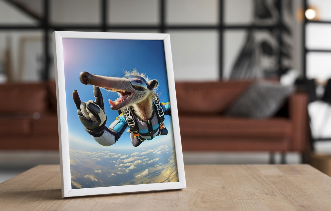Giant Anteater Skydiving With Goggles Epic Freefall Wild Animal Poster - Image 4