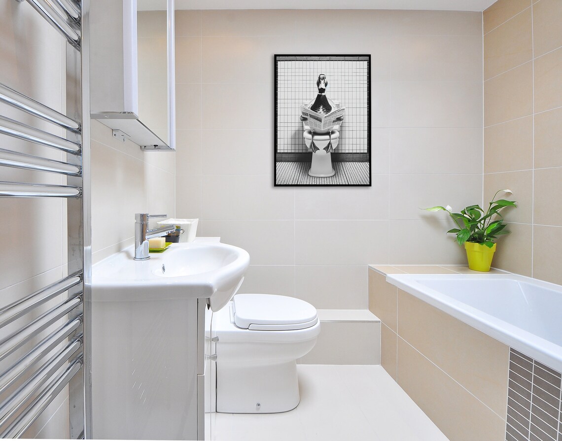 Duck Reading On The Toilet, Black And White Poster - Image 4