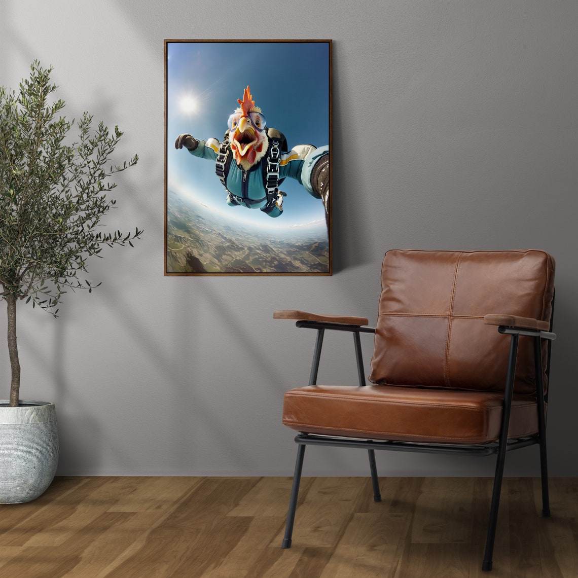 Screaming Chicken Skydiving In Goggles Epic Freefall Funny Bird Poster - Image 3