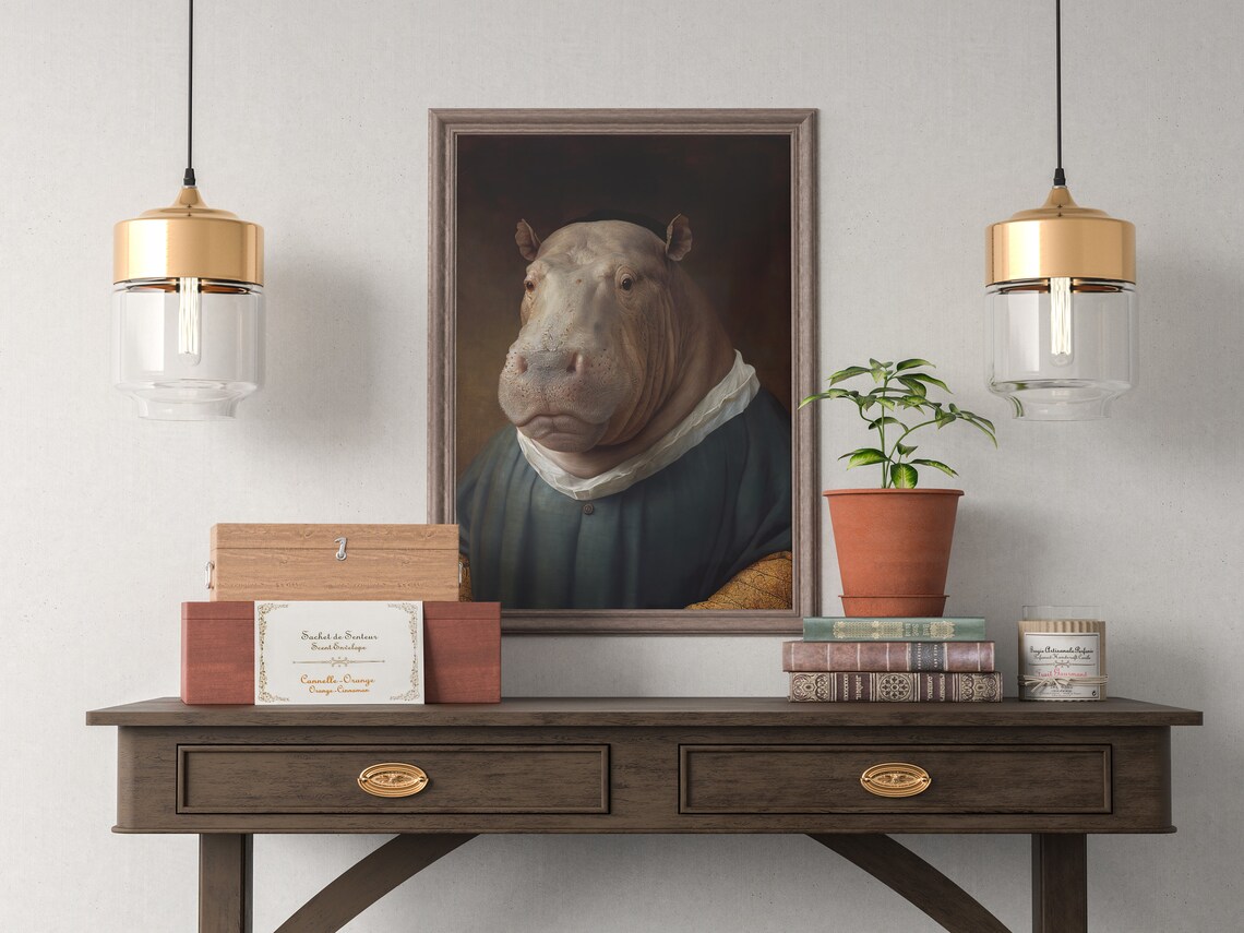 Noble Hippopotamus Baroque Style Art Print - Image 3