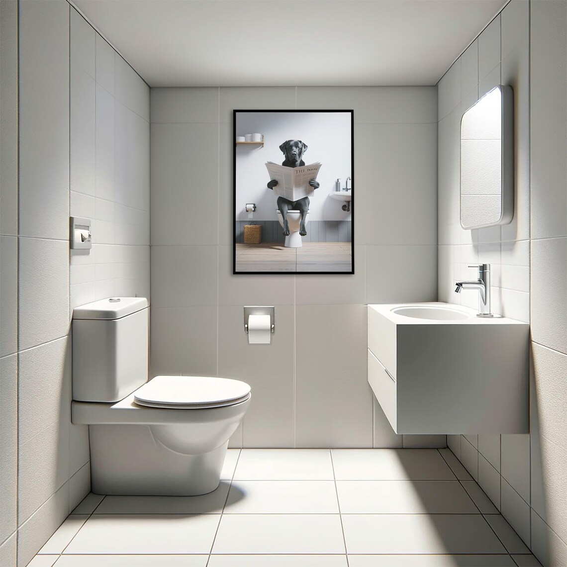 Funny Black Lab Reading Newspaper On Toilet Bathroom Dog Humor Poster - Image 4