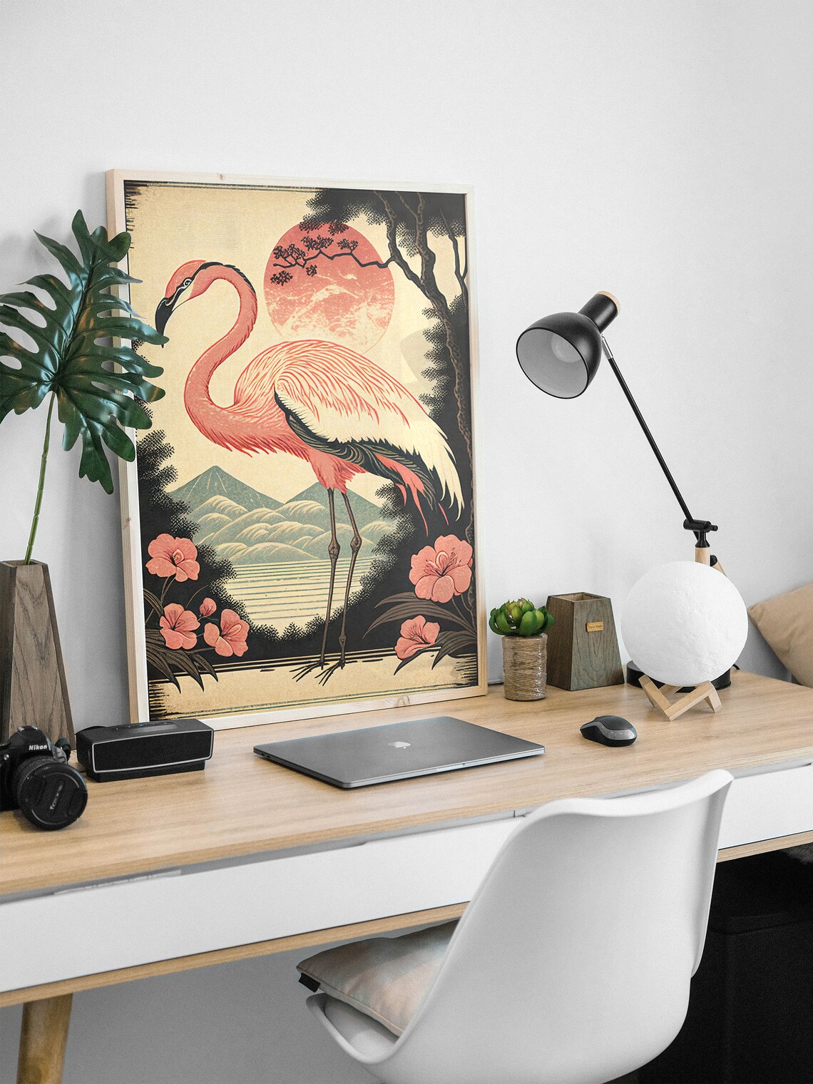 Flamingo Ukiyo-E Vintage Art Print - Image 3