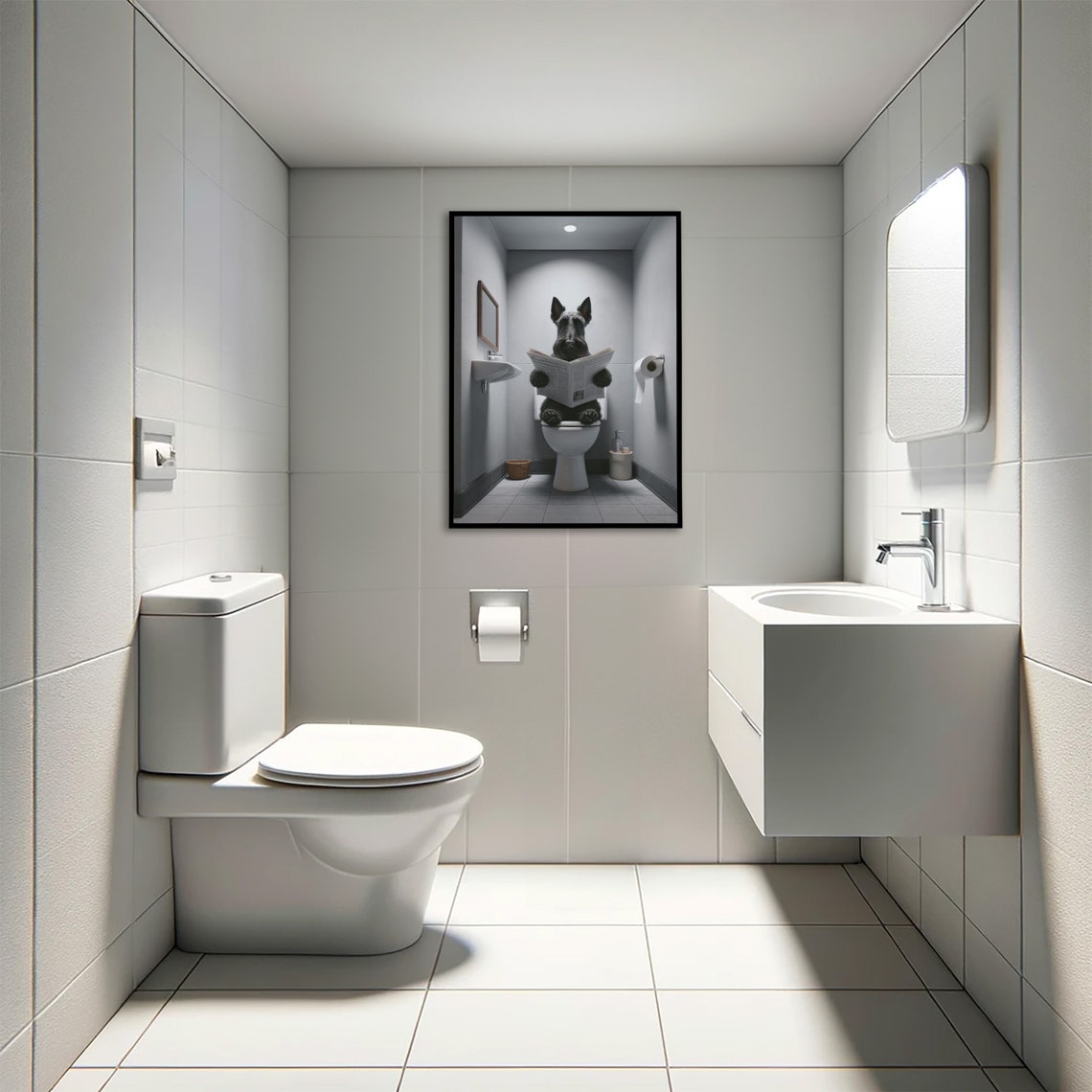 Scottish Terrier Reading the Newspaper on the Toilet Poster Art - Image 4