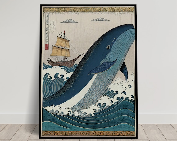 Whale And Boat Wall Poster Japanese Art Style Illustration Ukiyo E Print Poster Wall Art Wall Decoration Whale Japan