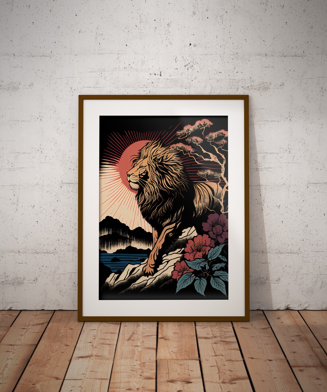 Lion Japanese Ukiyo-e Style Art Print - Image 2