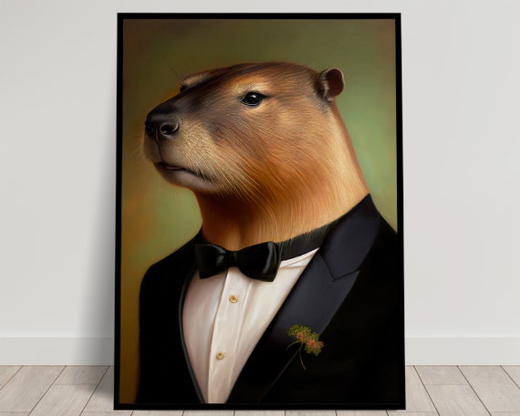 Portrait Of A Capybara In A Tuxedo Animal Wall Decoration Capybara Poster Humorous Wall Poster Funny Animal Portrait