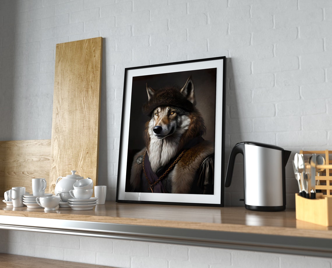 Portrait Of A Noble Wolf Baroque Style Wall Decoration Animals Wolf Poster Wall Poster To Frame - Image 3
