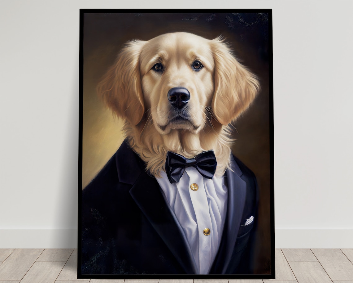 Golden Retriever in a Tuxedo Art Print