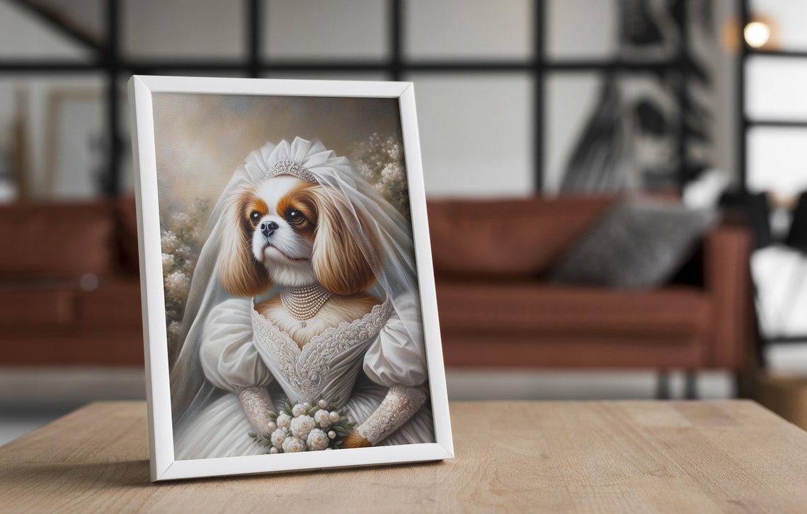 Cavalier King Charles Spaniel Bride in Veil with Pearl Necklace Poster - Image 4
