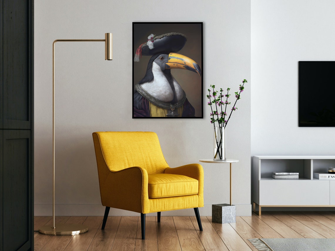 Toucan Baroque Style Portrait Black Feathered Hat Funny Poster - Image 4