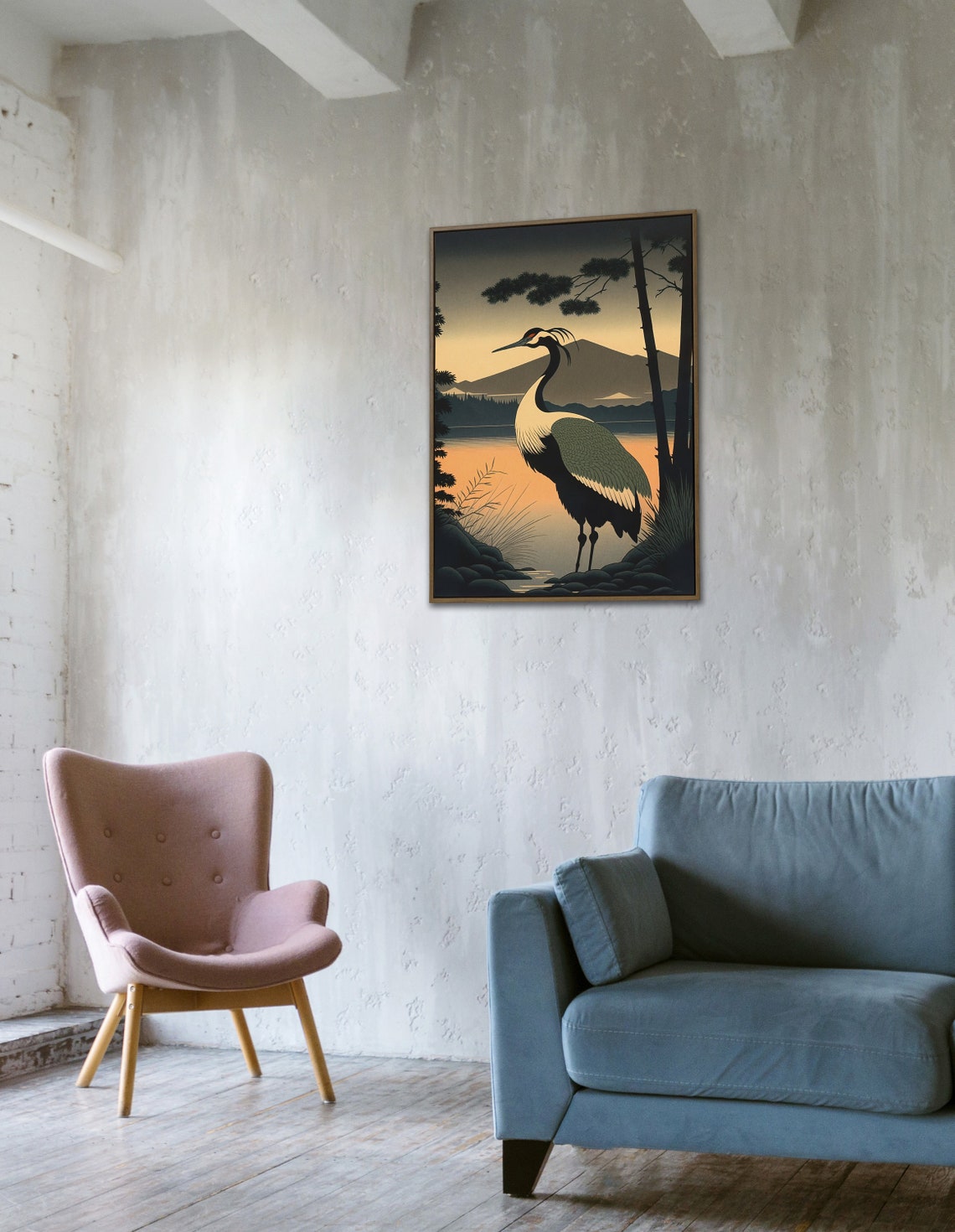 Red Crowned Crane By Lake At Sunrise Japanese Art Style Poster - Image 3