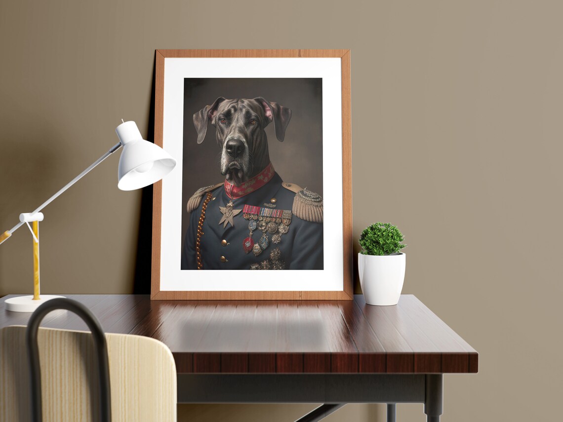 Great Dane In Military Uniform Art Print - Image 2