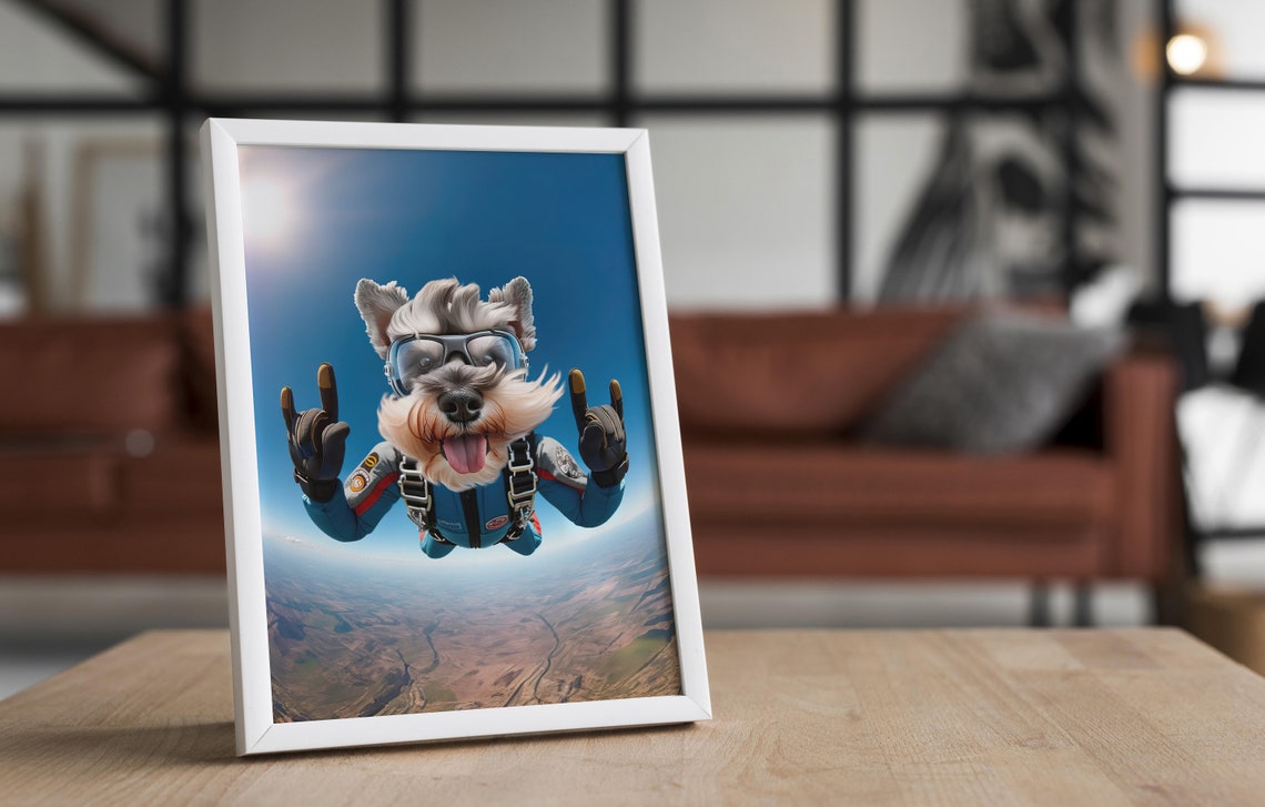 Miniature Schnauzer Skydiving Rock On Sign Epic Freefall Dog Poster - Image 4