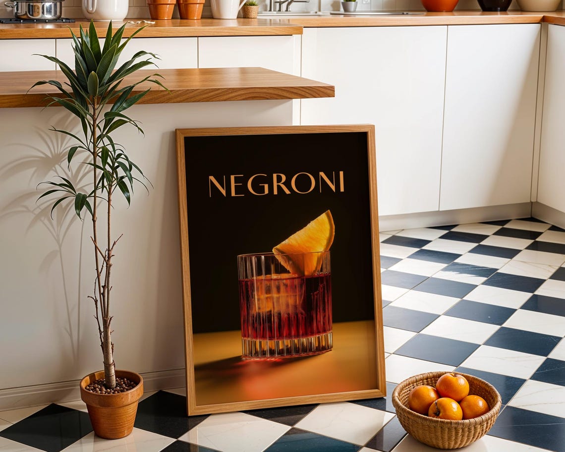 Negroni Cocktail Print Minimalist Bar Art Modern Drink Poster Italian Wall Dcor Home Or Kitchen Gift