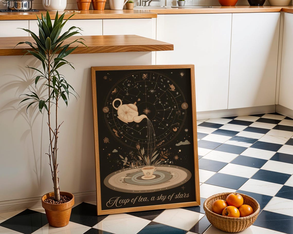 A Cup of Tea A Sky of Stars Quote Teapot Celestial Art Poster