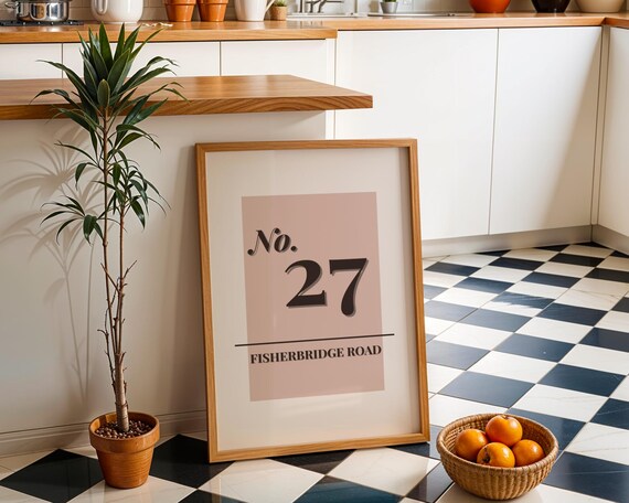 No. 27 Fisherbridge Road Blush Pink Minimalist Address Poster