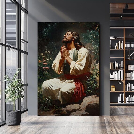 Jesus Praying In Garden Hands Folded Looking Heavenward Classic Poster