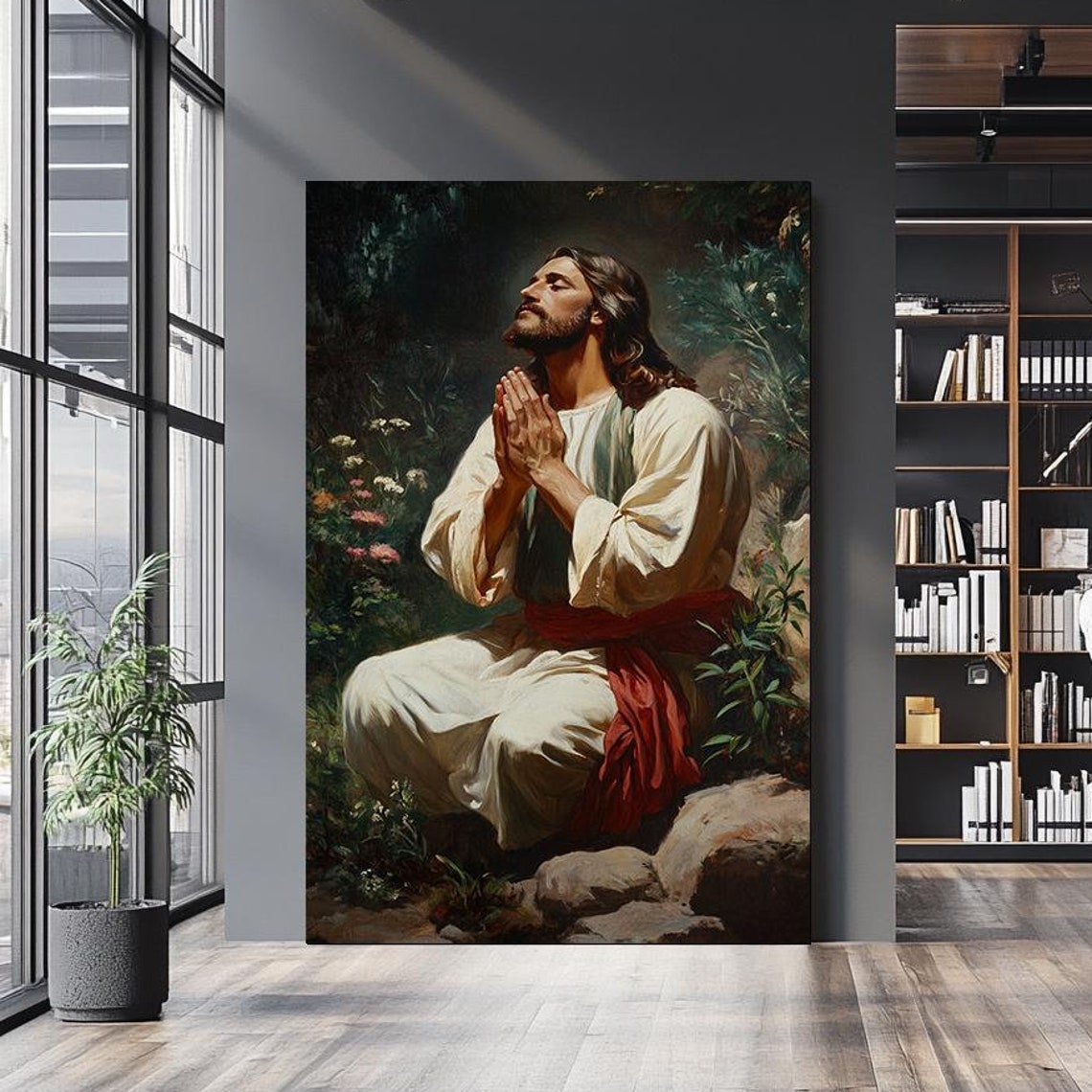 Jesus Praying In Garden Hands Folded Looking Heavenward Classic Poster