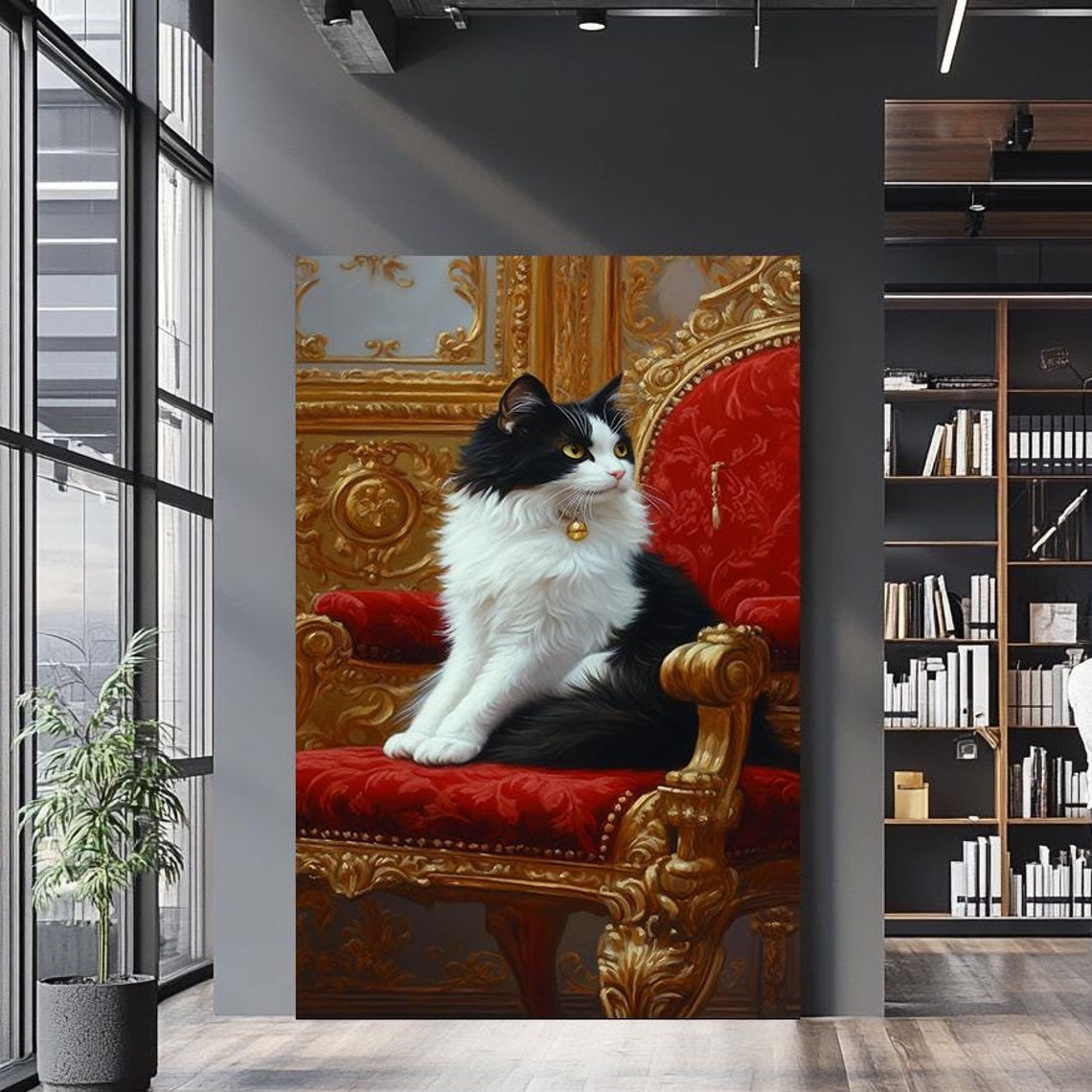 Elegant Black White Cat On Royal Throne Baroque Feline Poster