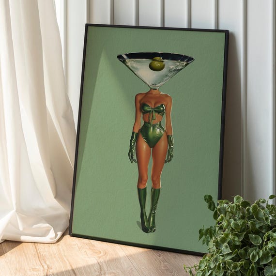 Vintage Dirty Martini Cocktail Art Print Retro Bar Cart Decor