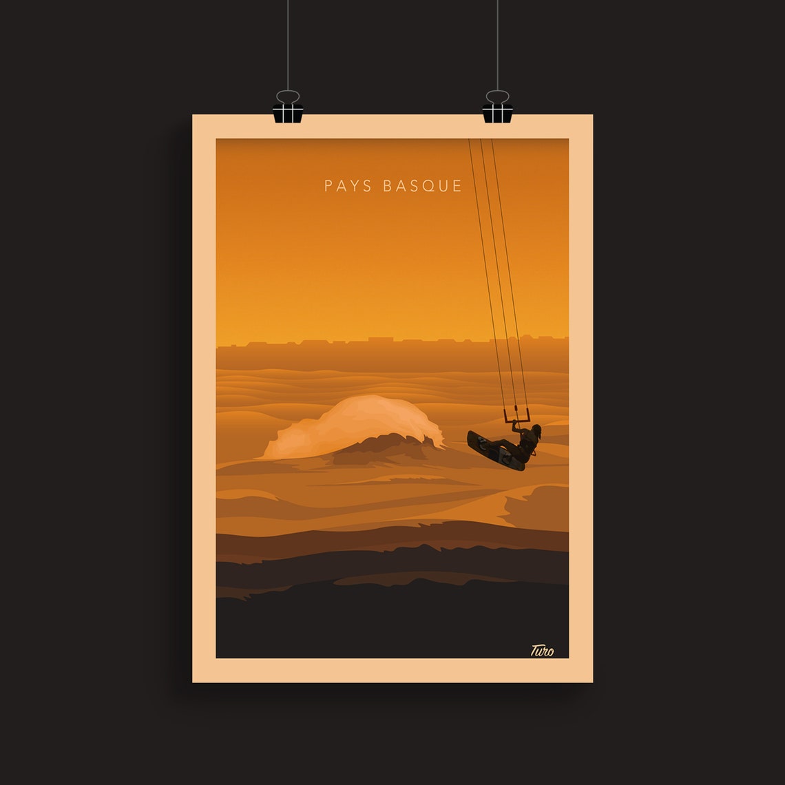 Basque Country Kitesurfer Sunset Jump Retro Surf Travel Poster - Image 2