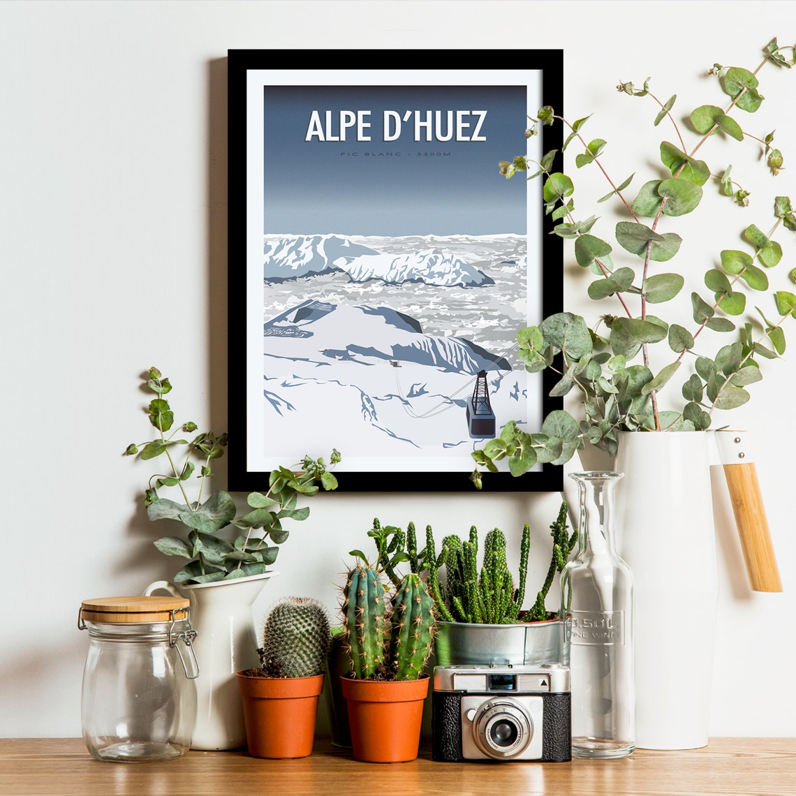 Alpe d'Huez Pic Blanc 3300m Glacier Panorama Retro Travel Poster - Image 3