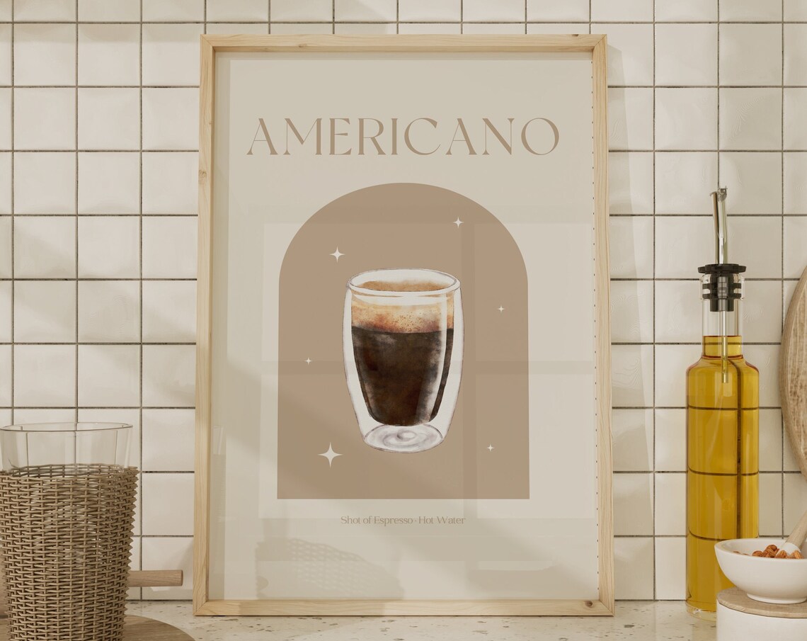 Americano Coffee Recipe Double Wall Glass Kitchen Art Poster