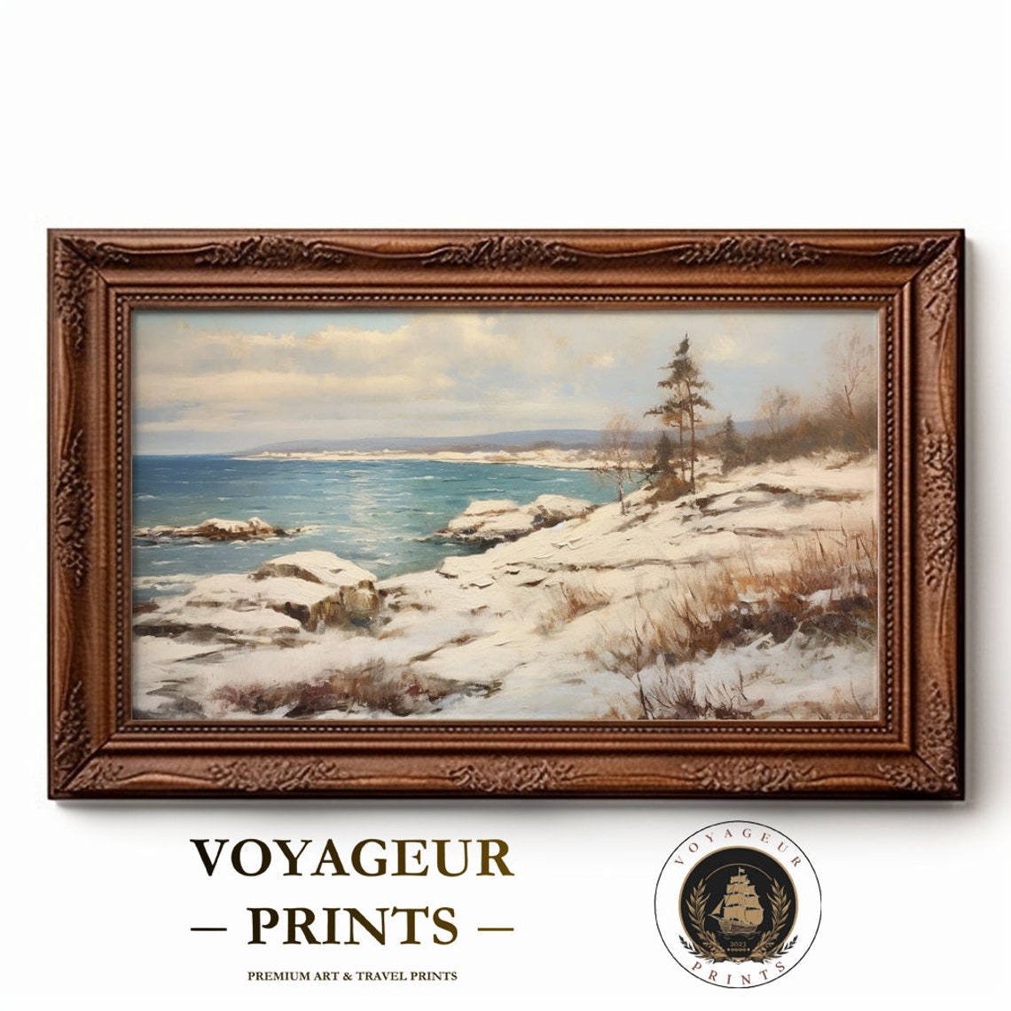 Winters Embrace Snowy Beach Oil Painting, Coastal Tranquility - Image 6