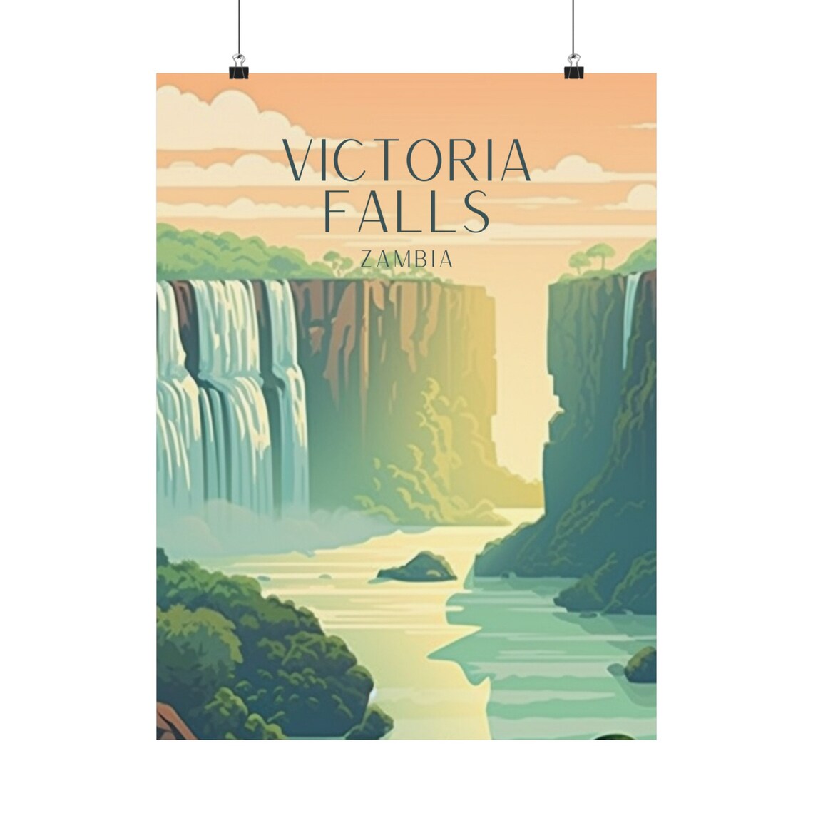 Victoria Falls Art Deco Travel Poster, Africa - Image 6