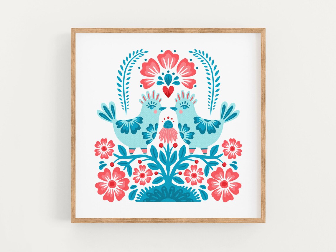Love Birds Talavera Style Bird Art Print, Pair