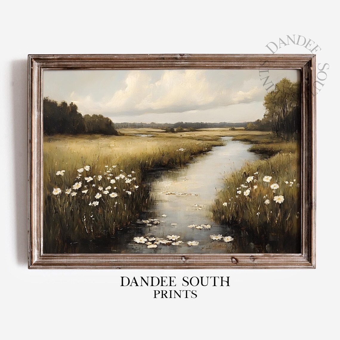 Landscape Oil Painting Vintage Wildflowers Art Print Country Field Wall Farmhouse Decor 023
