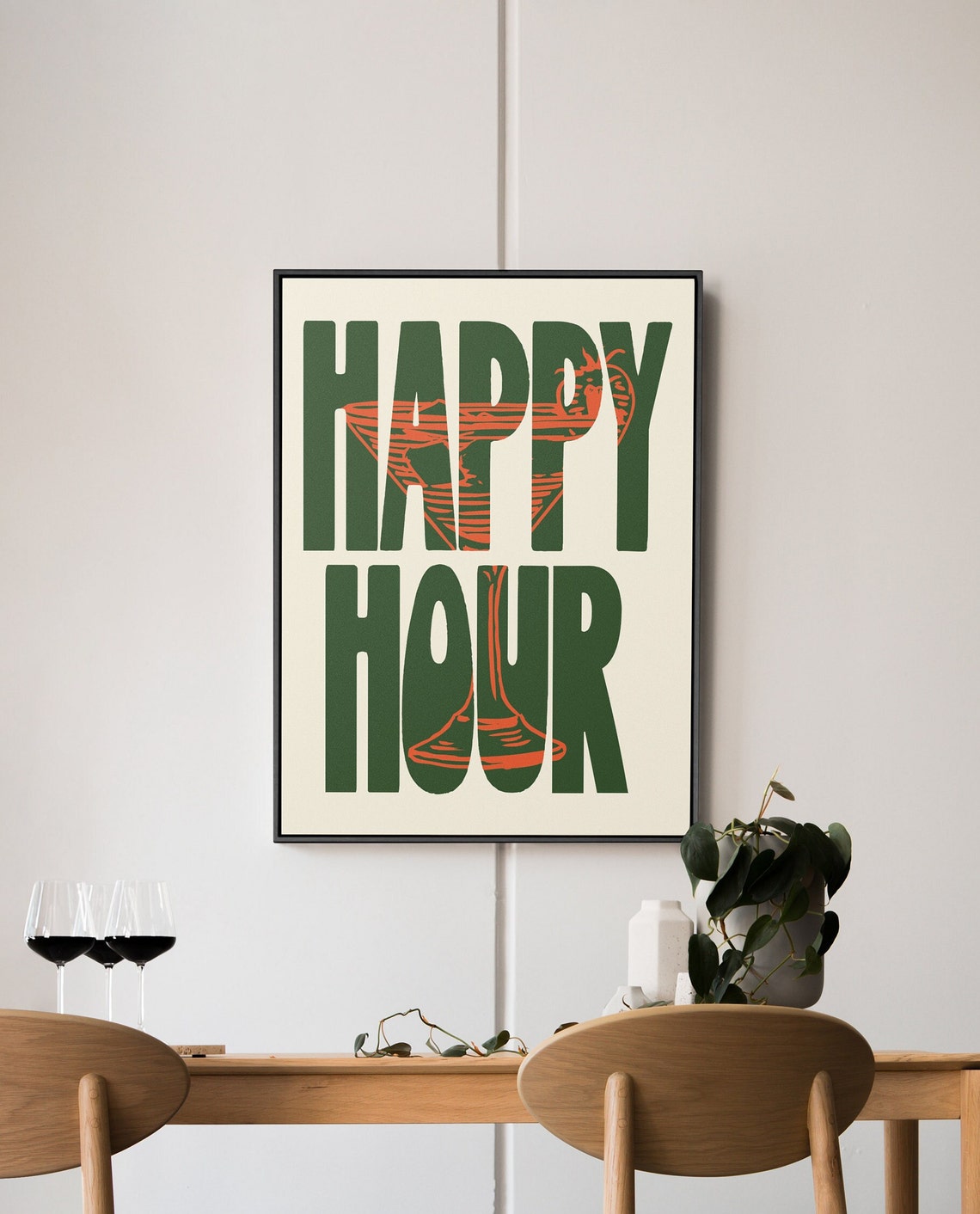 Happy Hour Green Bold Typography Cocktail Bar Wall Decor Poster - Image 4