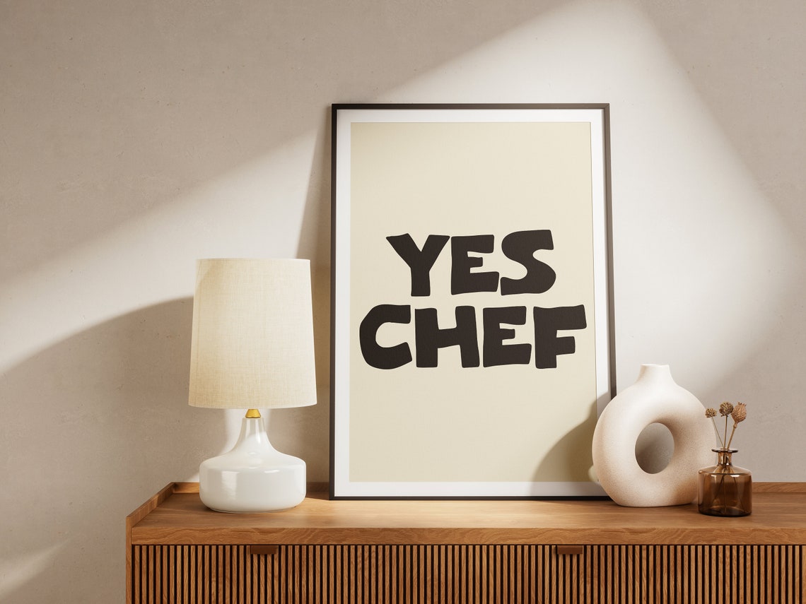 Yes Chef Retro Bold Typography Kitchen Cooking Quote Wall Decor Poster