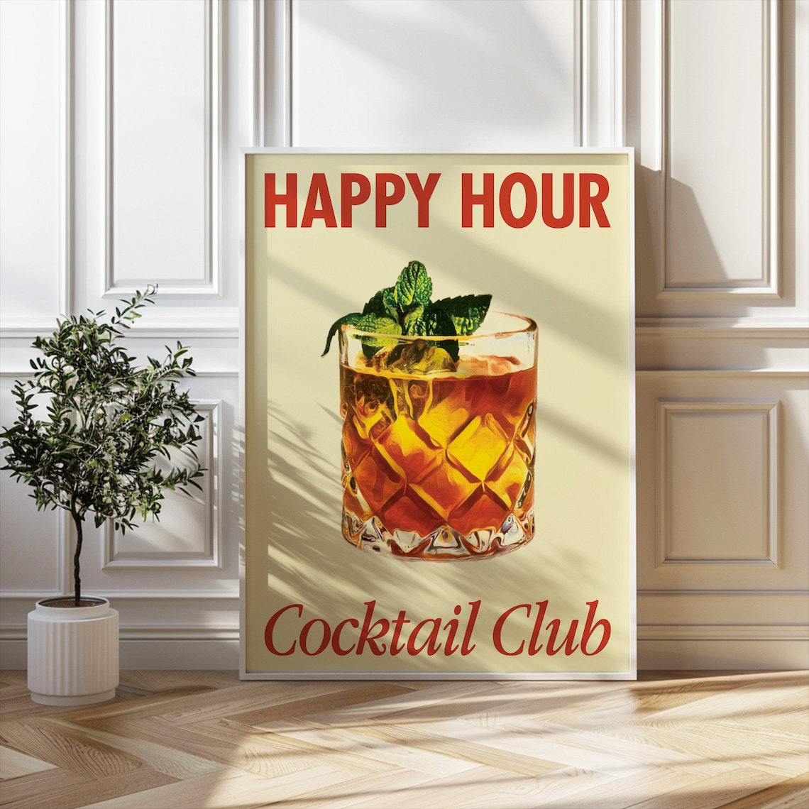 Happy Hour Cocktail Club Retro Whiskey Drink Bar Decor Poster
