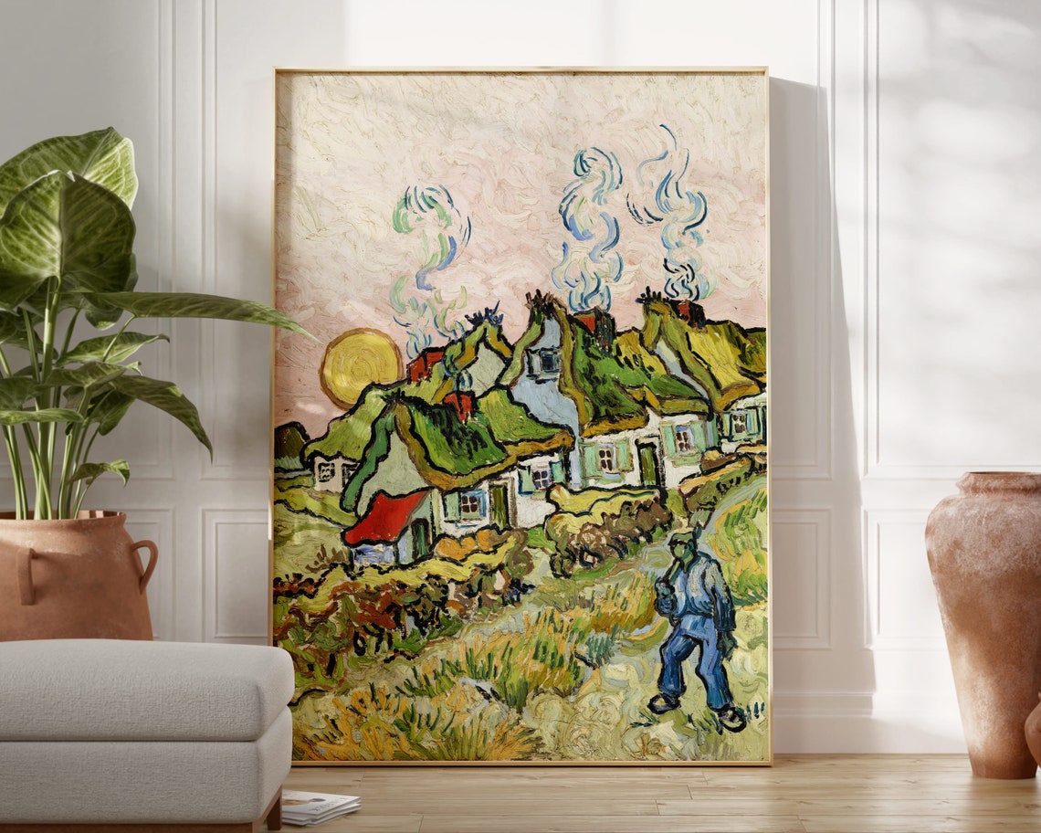 Vincent Van Gogh Thatched Cottages Rustic Countryside Scene Poster