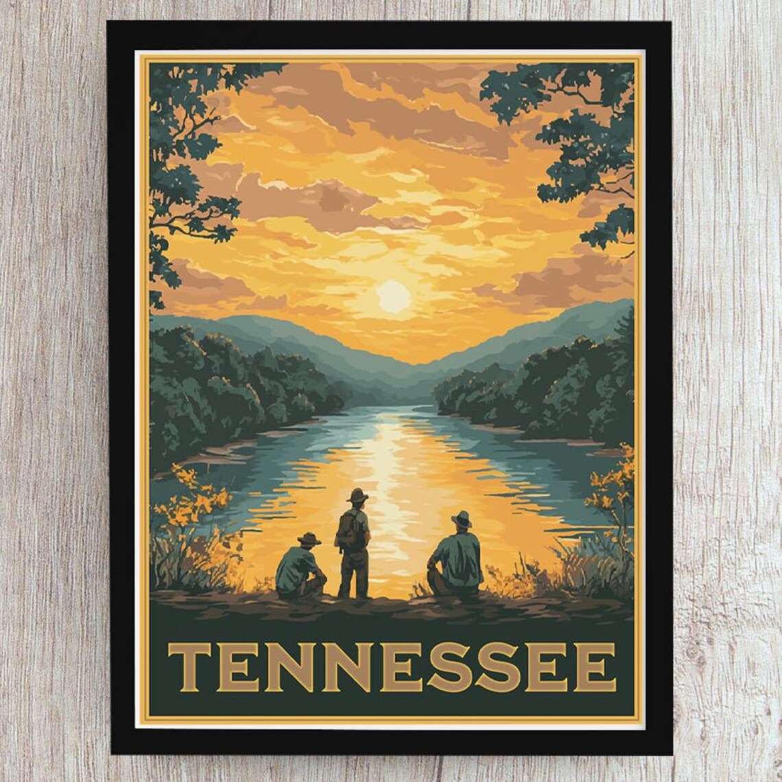 Tennessee Sunset River Valley Serigraph Style Vintage Travel Poster