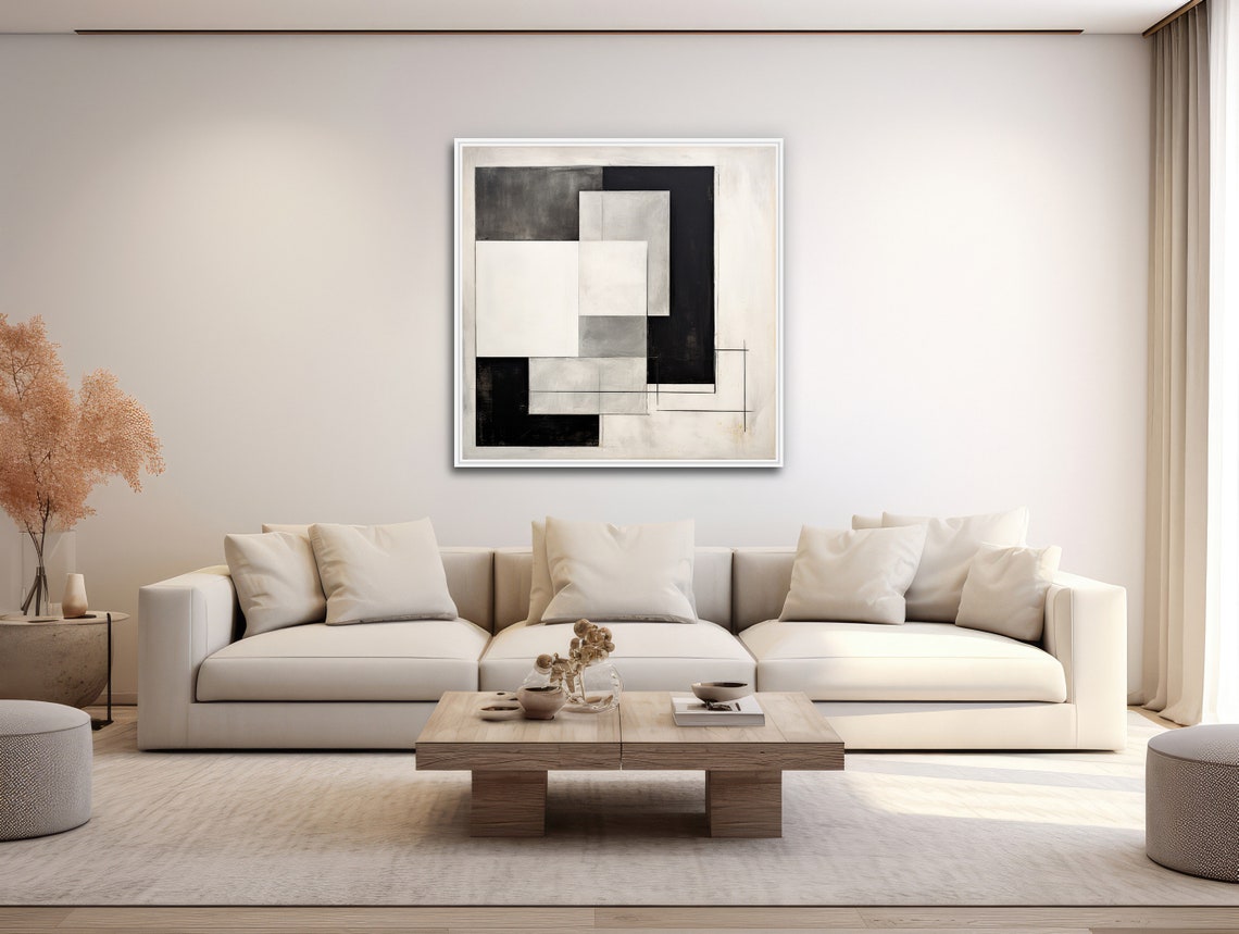 Large Geometric Wall Art Framed Print Modern Abstract Painting Black And White Geometric Artwork Middle Lane - Image 3