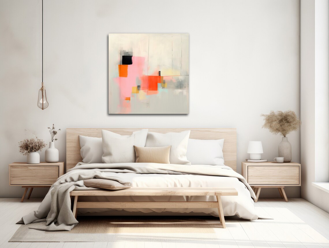 Abstract Minimal Wall Art Large Abstract Painting Framed Print Modern Expressionist Beige Pink Minimal Magic 1 - Image 2