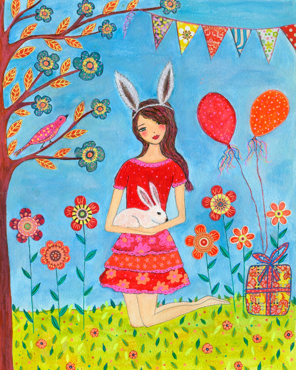 Rabbit Girl Nursery Decor Art Print