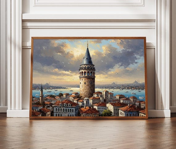Galata Tower Istanbul Art Turkey City View Poster Textured Style Print Historical Bosphorus Decor