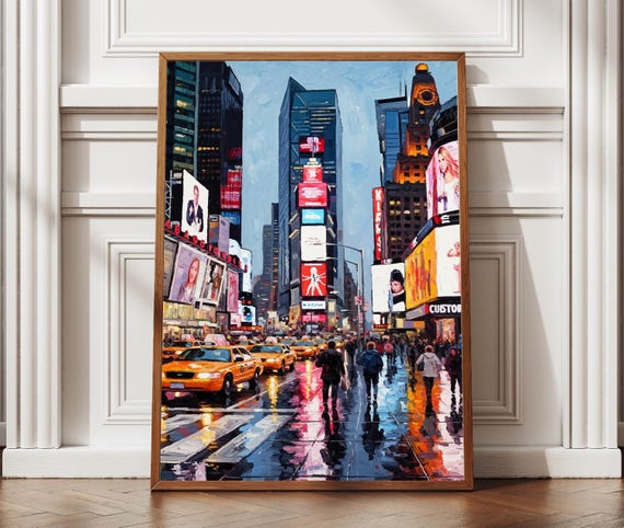 New York Times Square Evening Time Textured Style Print Art America Travel Poster Home Office