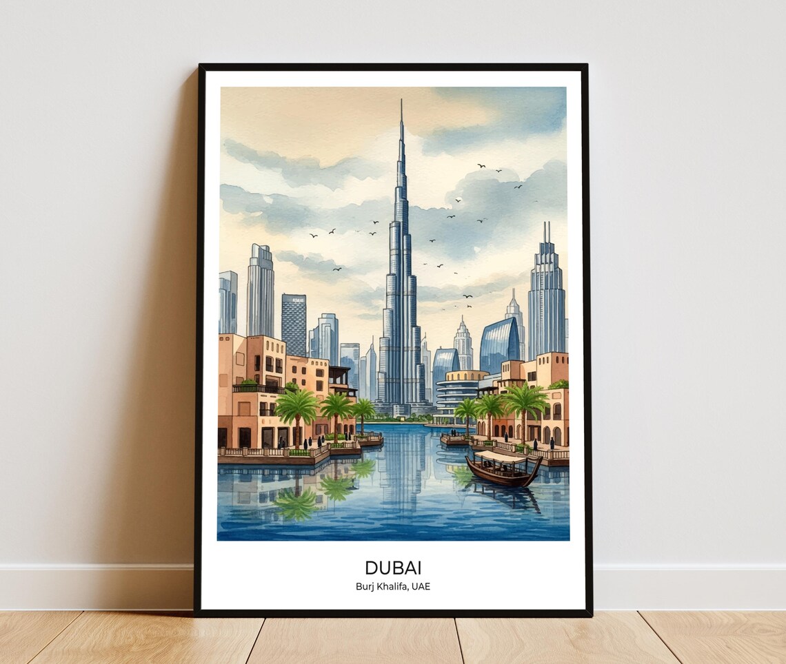 Burj Khalifa Dubai Print Watercolor Skyscraper Art Home Office