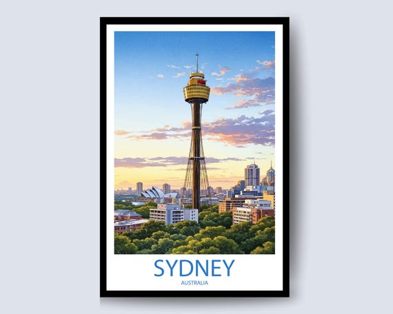 Sydney Tower Eye Travel Print Wall Art Australia Poster Ocean View Gift