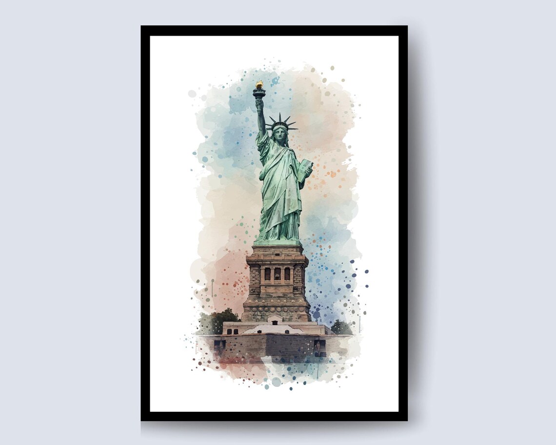 Statue Of Liberty New York Harbor City Watercolor Art Poster