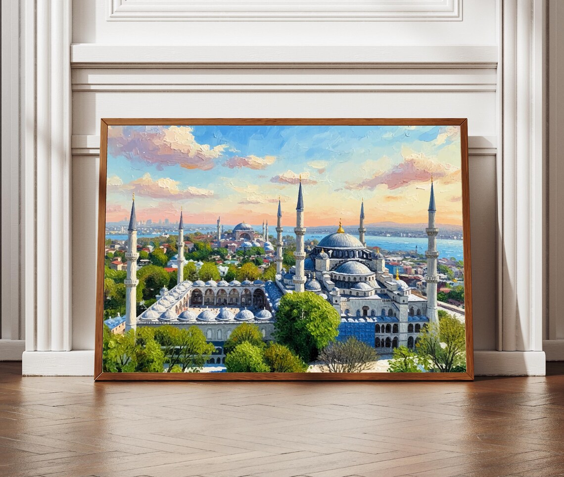 Blue Mosque Istanbul Vintage Travel Poster Print