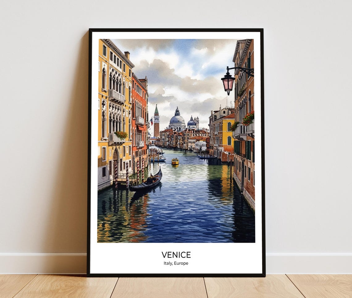 Venice Italy Grand Canal Gondola Classic Watercolor Travel Poster